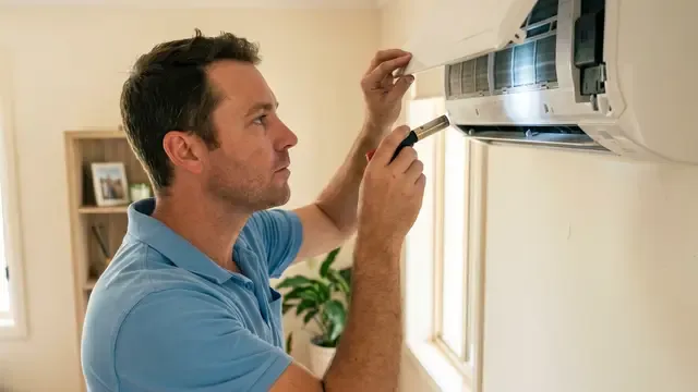 Tech testing a split system before the clean