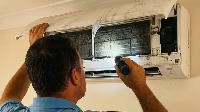 Cover off — checking the build-up inside a split system