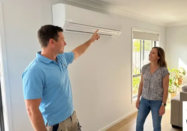 Tech walking the owner through the finished unit