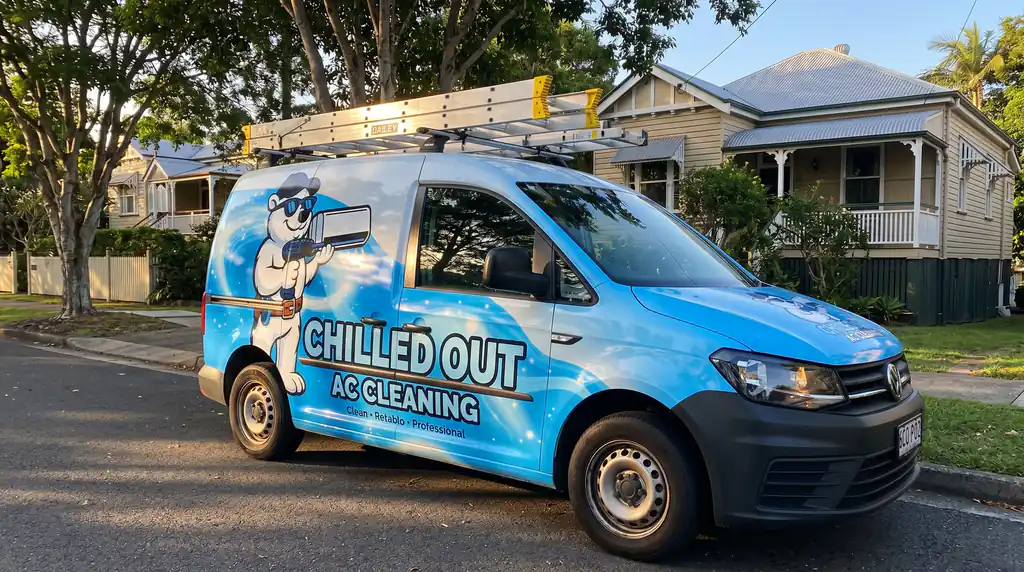 Chilled Out AC Cleaning van parked on a Brisbane Northside street
