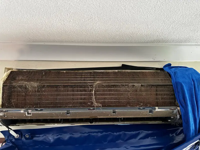 Before aircon cleaning Brisbane Northside - Clogged with dust, mould and debris