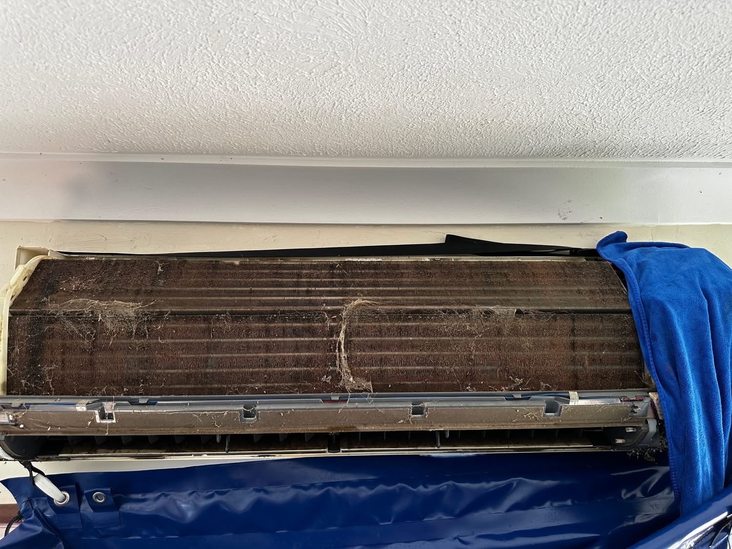Before aircon cleaning North Brisbane - Clogged with dust, mould and debris